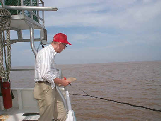 Dr. Burke Huner taking readings on types of catch 