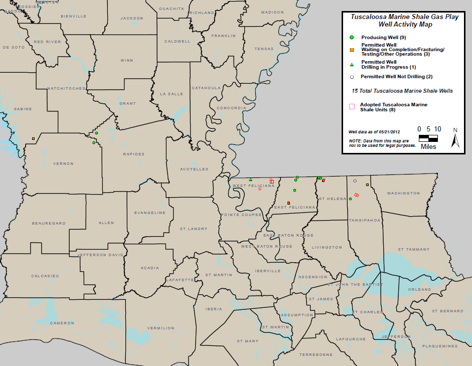 Tuscaloosa Marine Shale Gas Play Well Activity Map (PDF)