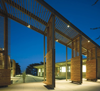 Nueva School Slat Doors at Entry
